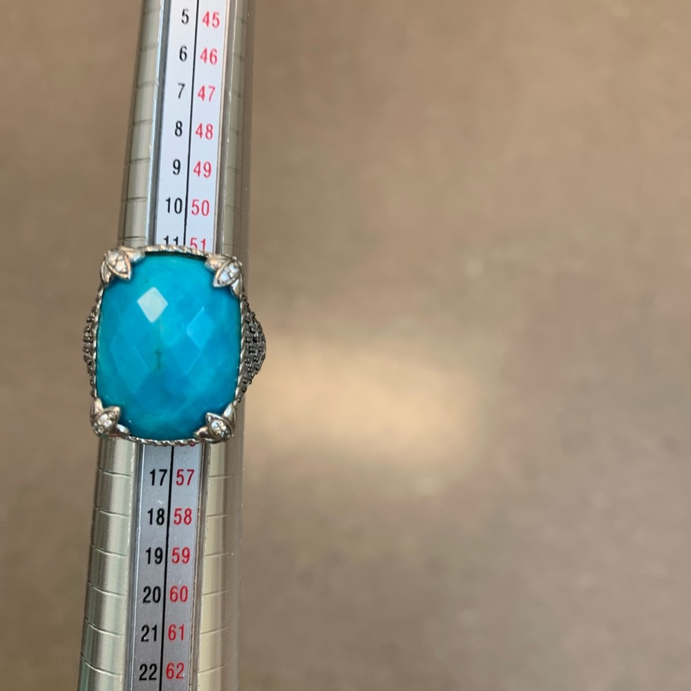 Judith Ripka SS, CZ and turquoise Monaco ring -size 6.75 - Picture 9 of 16
